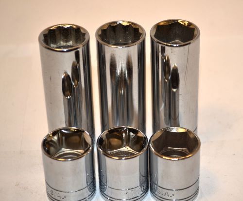 6 NOS SK TOOL USA 3/8&#034; Dr. 6Pt &amp; 12Pt 17mm Metric Sockets Deep &amp; Reg. #K511 2A44