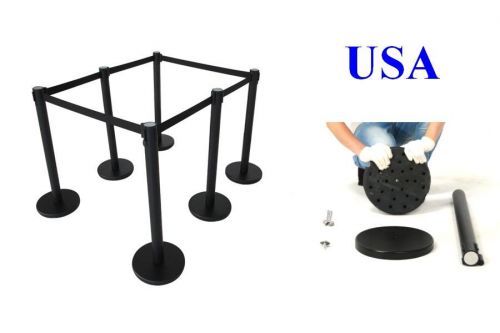 6 Black Stanchions Posts Retractable Belt Control Guidance