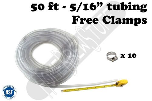 Beverage Tubing 5/16&#034; 50&#039; Free Clamps, Kegerator Draft Beer, Homebrew Home Brew