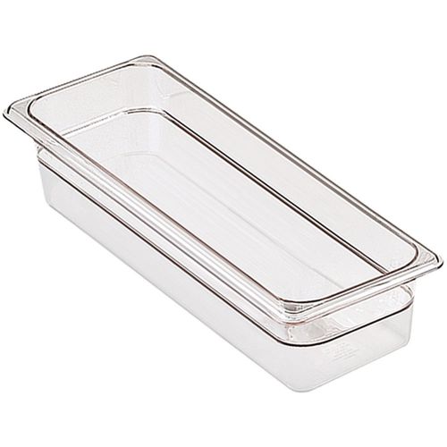 CAMBRO 1/2 GN LONG FOOD PAN, 4&#034; DEEP, 6PK CLEAR 24LPCW-135