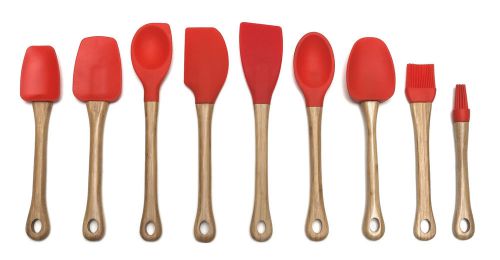 Lipper International 9 Piece Bamboo Handled Kitchen Tool Utensil Set Red