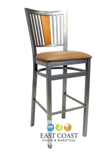 New Steel City Silver Metal Restaurant Bar Stool with Tan Vinyl Seat