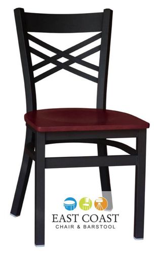 New gladiator cross back metal restaurant chair with mahogany wood seat for sale