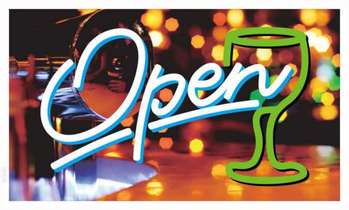 Bb536 open cocktails glass bar banner shop sign for sale