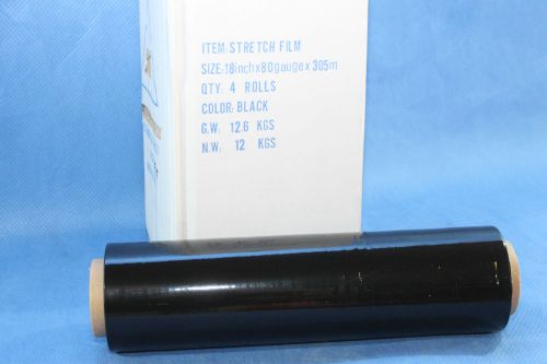 BLACK STRETCH FILM 4 ROLLS 18&#039;&#039; 80G 1000&#039; FEET SHRINK WRAP