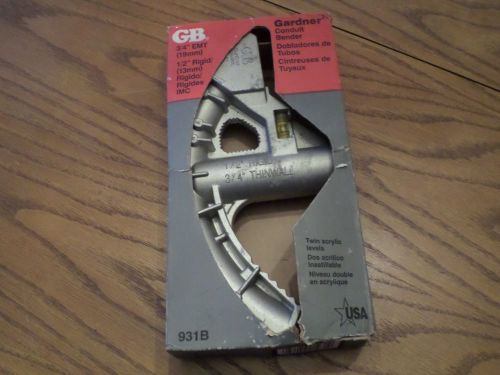 Gardner Conduit Bender 931B 3/4&#034; EMT 1/2&#034; Rigid Twin Acrylic Levels NOS