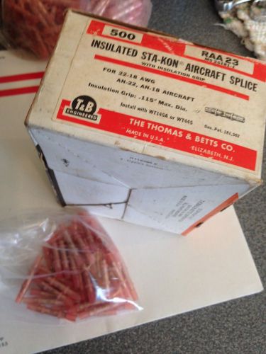 50 count Thomas &amp; Betts RAA 23 Insulated Sta-Kon Aircraft Splice Red Nylon NOS