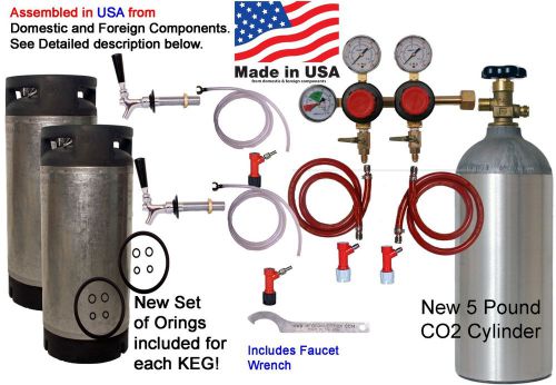 Home Brew Keg Kit 2 Tap Dual Body Regulator two 5 Gallon Pinlock Kegs 5 PoundCO2