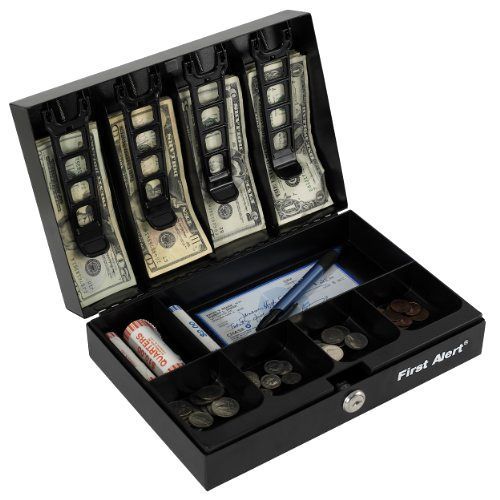 First Alert Cash Box Money Tray Bill Change Storage Lock Church School Black NEW