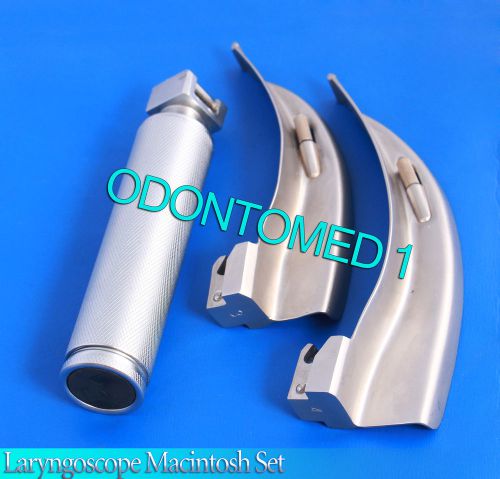 LARYNGOSCOPE MEDIUM HANDLE C + 2 MACINTOSH BLADE #3 and #4 ENT ANESTHESIA SET