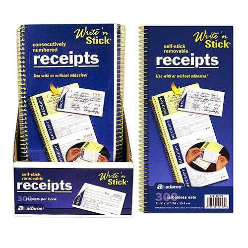 Receipt Books Write &#039;N Stick 600 Carbonless Sets Bill Adams Self Stick 3 PACK