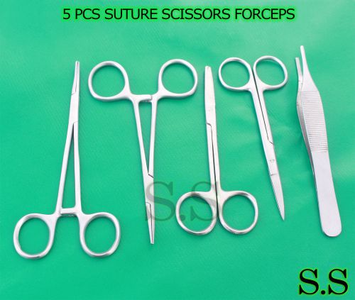 5 PCS SUTURE SCISSORS FORCEPS HEMOSTATS NEEDLE HOLDERS SURGICAL INSTRUMENTS