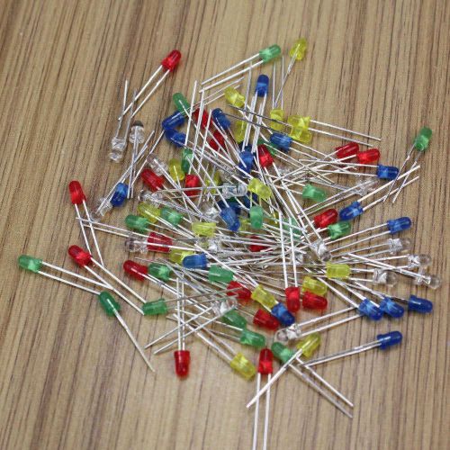 100x 3mm led red green blue yellow white bright light emitting diode lamp 2pin for sale