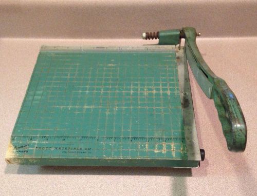 Vtg Heavy Duty Paper Cutter Trimmer Green Wood Guillotine Style Premier Brand