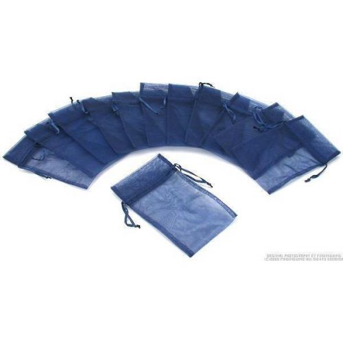 12 Jewelry Organza Drawstring Gift Bags Navy Blue 4x5&#034;