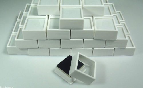 50pc white 1-1/2&#034;x3/4&#034; square glass top gem box storage/display gold/gems/coins for sale