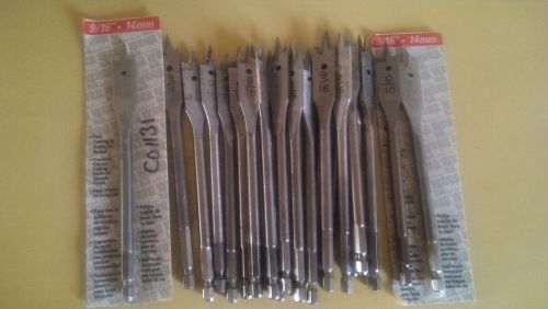 9/16&#034; WOOD BORING SPADE DRILL BITS 1/4&#034; HEX SHANK (LOT OF 24)