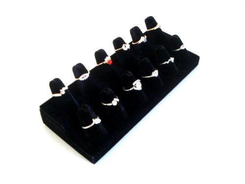 12 Finger Ring Jewelry Countertop Display Stand Showcase 9X3X2.5&#034; Black Velvet