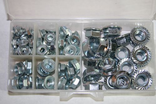 125 PIECES  1/4-20 THRU 1/2-13   SERRATED FLANGE LOCK NUT STEEL ZINC ASSORTMENT