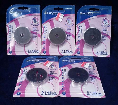 (5) Westcott Titanium Rotary Cutter Replacement Blades 5pk 45mm 25 Blades NIB