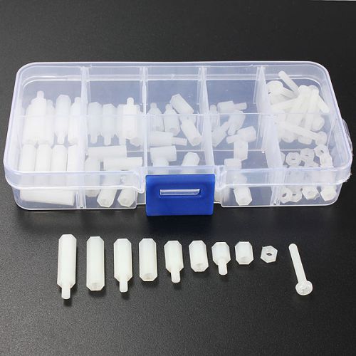 88pcs a box White M3 Nylon Tool M-F Hex Spacers Screw Nut Assortment Kit Set