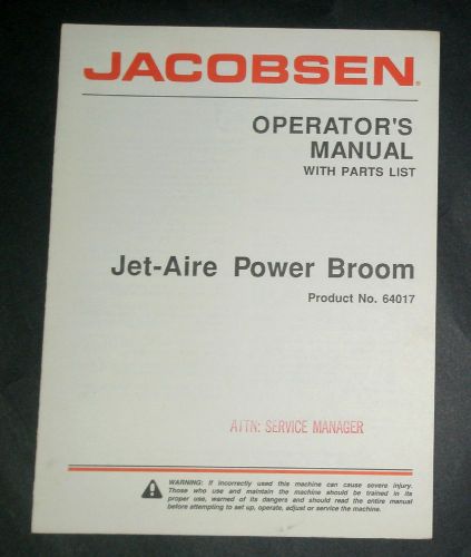 JACOBSEN JET-AIRE POWER BROOM OPERATOR&#039;S MANUAL W/ PARTS LIST - 8 HP Engine