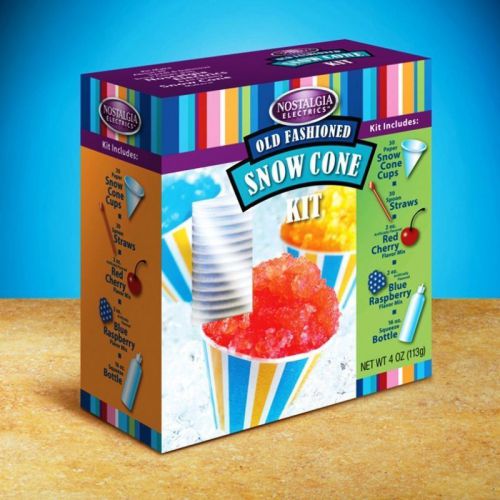 Snow cone maker machine supply kit w/ flavor syrups + serving cups, spoon straws for sale