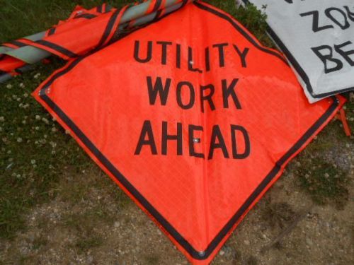 Nos eastern vinyl roll-up street safety sign *utility work ahead* 47&#034;x47&#034; for sale