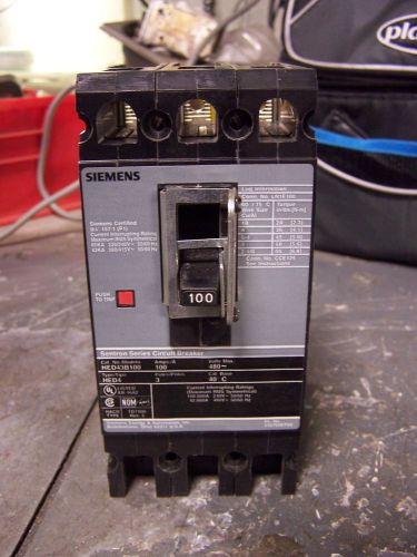 SIEMENS 100 AMP CIRCUIT BREAKER 480 VAC 3 POLE HED43B100