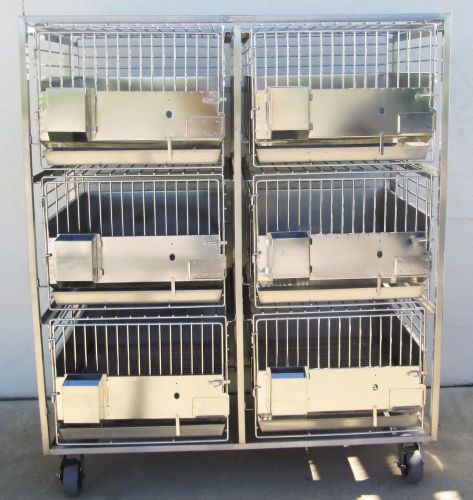 6 Stainless Steel Kennels Kennel Animal Dog Cat Cage Cages On Mobile Cart, Nice