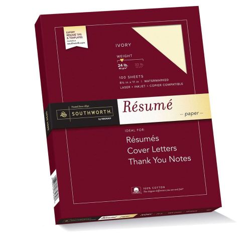 Southworth Exceptional Resume Paper 100% Cotton 24 lb Ivory 100 Count (R14ICF)