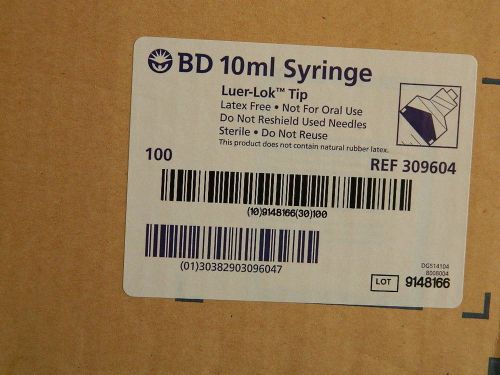 BD 10ML SYRINGE LUER-LOK TIP CASE OF 100 STERILE NEW LATEX FREE