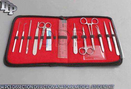 34 PCS DISSECTION DISSECTION ANATOMY MEDICAL STUDENT KIT+SCALPEL BLADES #10,#22