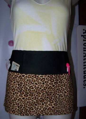 Black Apron &amp; Multi Tones Brown Leopard Server Waitress Bar Bistro Waist Apron