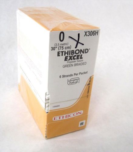 Ethicon X306H Ethibond Excel 0 30&#034; 75cm Green Braided Polyester Suture 36 Count