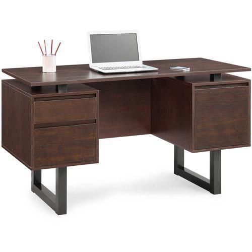 NEW Whalen Cooper Modern Double Pedestal Large Home Office Desk Top in Brown