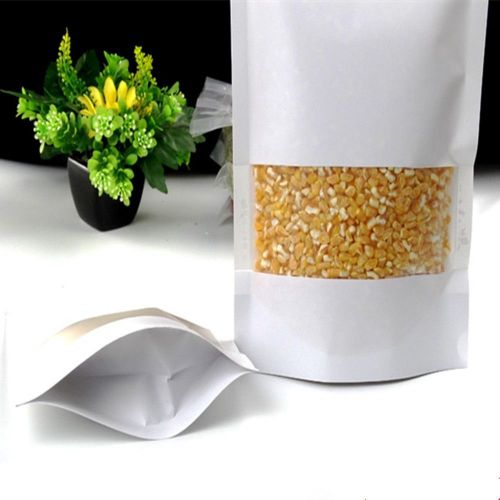 Stand up white zip lock bags kraft paper resealable food storage pouches package for sale