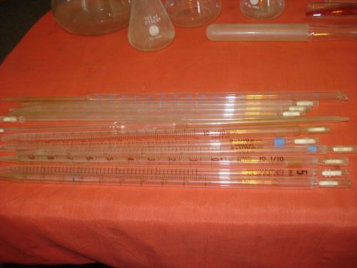 Lot of 12 pfeiffer, pyrex &amp; kimax glass laboratory reusable pipettes pipets usa for sale