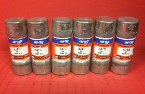 LOT OF (6) Amp-Trap 2000 Dual Element/Time Delay AJT3 Class J Fuses ~ 600V