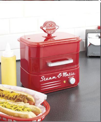 RETRO HOTDOG STEAMER BUN WARMER STEAM~O~MATIC RED KITCHEN COUNTERTOP APPLIANCE