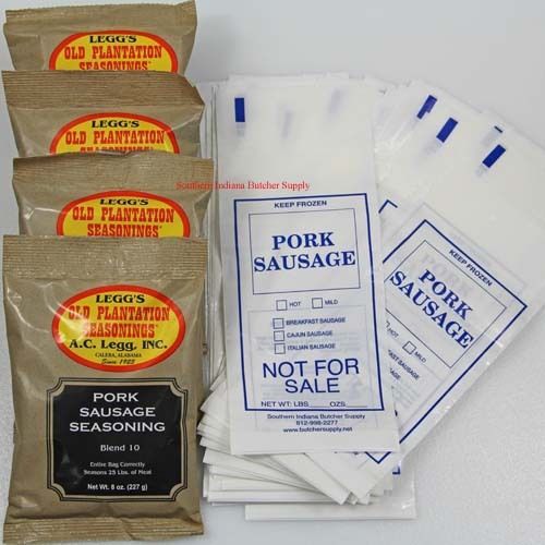 FRESH PORK SAUSAGE 100 LB KIT INCLUDES OLD PLANTATION #10 SEASONING, CHUB BAGS