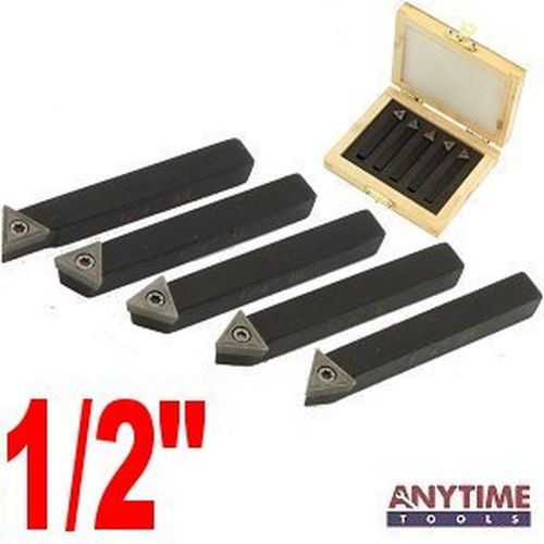 Anytime Tools 5 Piece 1/2&#034; MINI LATHE INDEXABLE CARBIDE INSERT TOOL BIT SET