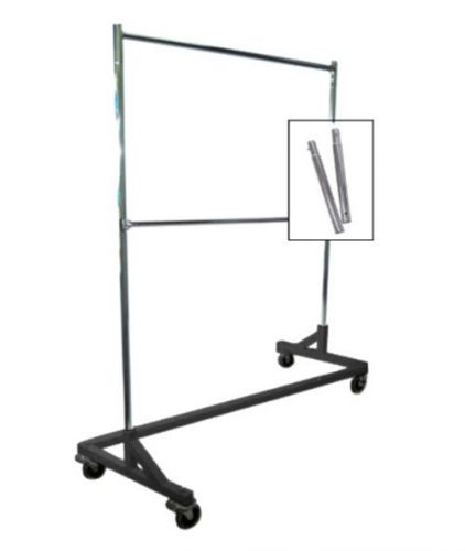 Extended Height Double-Rail Rolling Z Rack Garment Rack with Nesting Black Base