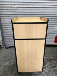 22x22 Trash Bin Receptacle Wood Waste Cabinet on Wheels Tray Front Load #6454