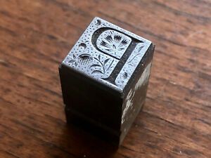 Antique all metal PRINTERS BLOCK - Ornate Storybook style letter P