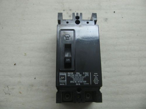 WESTINGHOUSE FB2125 2 POLE 125 AMP 600 VAC 250 VDC FB CIRCUIT BREAKER