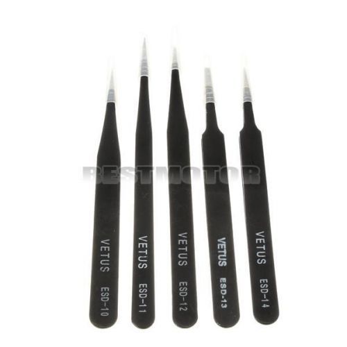 5pcs safe antimegnetic anti-static antacid steel tweezers maintenance esd 10-14 for sale