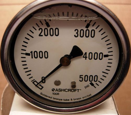 New ASHCROFT 63 mm 1008AL02B PRESSURE GAUGE Glycerine Filled 0-5000 PSI 1/4&#034; NPT