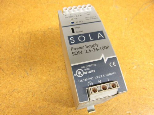 Sola sdn 2.5-24-100p power supply 115/230vac 1.3-0.7a 50/60hz 24vdc/2.5a class 2 for sale