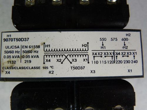 Square D 9070-T50D37 Transformer Control 50VA 600V-120/240V ! WOW !